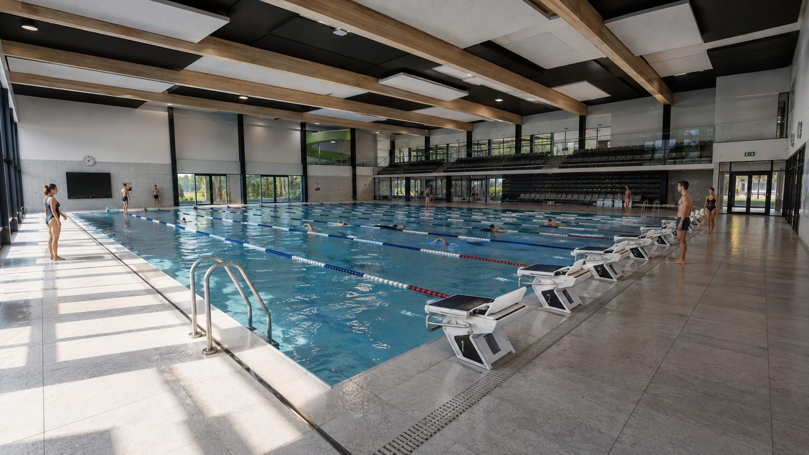 Widok basenu sportowego H2Otwock z torami pływackimi